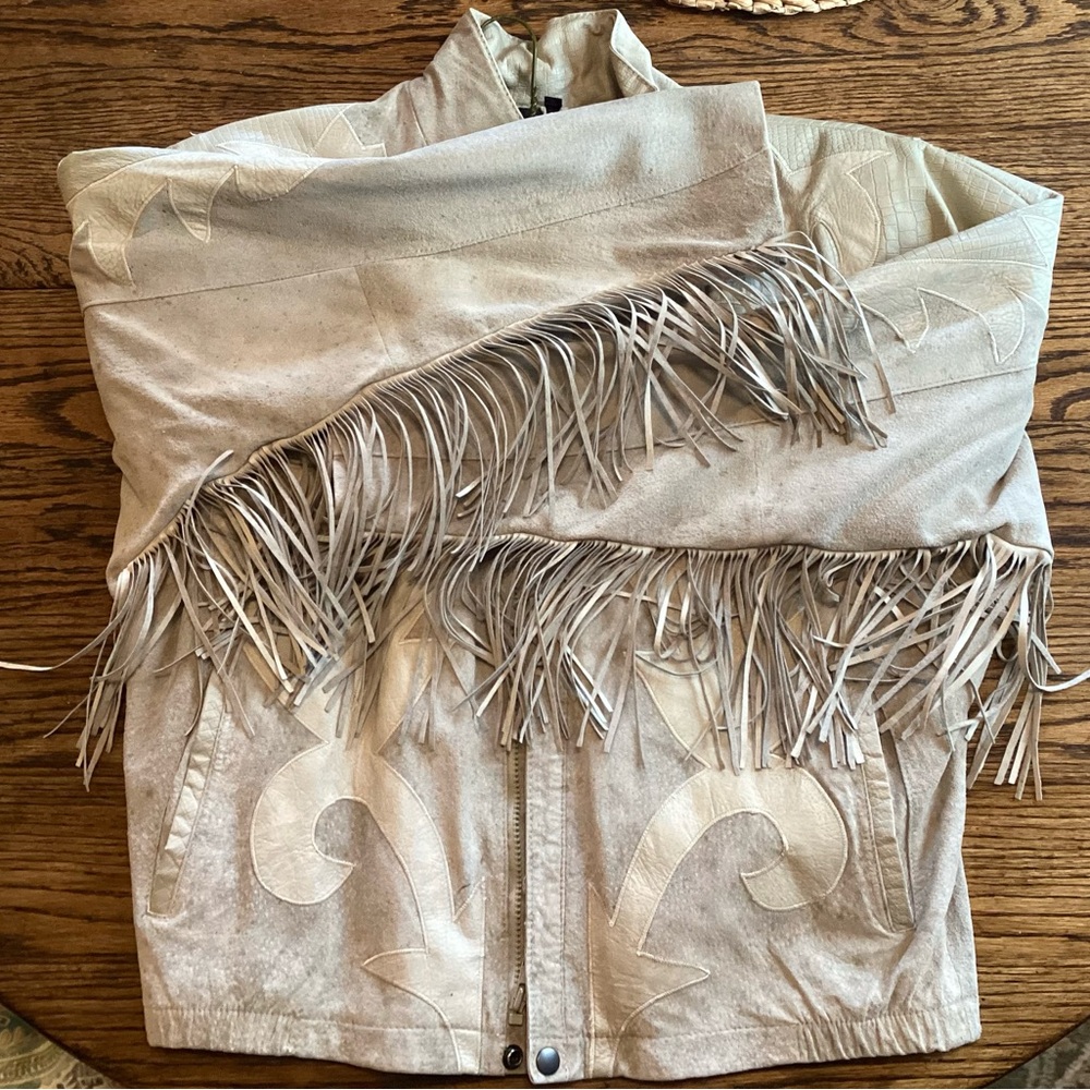 80’s Suede and Leather Appliqué Fringe Jacket - Picture 4 of 15